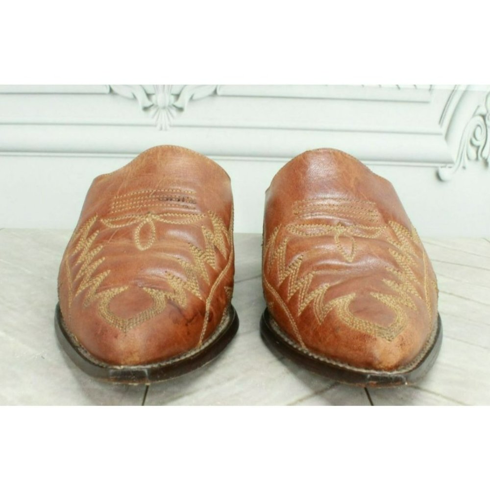 Guess Brown Leather Slip On Pointed Toe Casual Heels Mules Size 6.5 - Picture 4 of 9